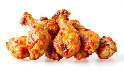 Delicious spicy chicken drumsticks recipe food photography for dinner lunch or appetizer idea isolated