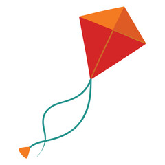 Simple vector illustration of a red and orange kite with turquoise tail
