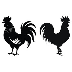 Rooster Silhouette Vector - Farm Animal Icon - Black Chicken Illustration