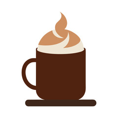 Brown mug filled with coffee and creamy whipped topping illustration