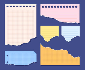 Cartoon Colored Different Types Torn Paper for Collage Set Scrapbook Concept Flat Design Style. Vector illustration