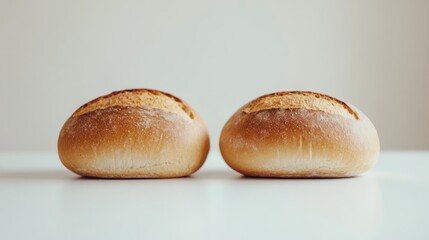 Two artisan rolls displayed on a plain surface.
