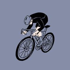 Person in helmet, sport suit riding bicycle. Cyclist in movement. Side view. Ride, cycling, bicycle, sport concept. Hand drawn modern Vector illustration. Isolated design element