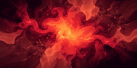 Abstract fiery explosion with swirling smoke and glowing embers in shades of red and orange