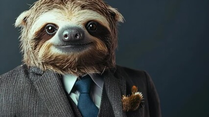 Charming sloth in suit: a humorous take on animals in human attire