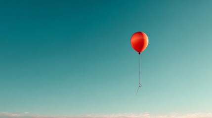 Obraz premium Solitary red balloon soaring in a clear blue sky