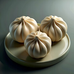 Three appetizing bao buns on a plate.