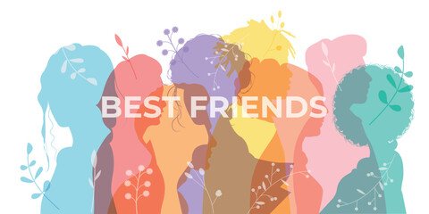 friends having fun, friendship, friendship concept. Vector image of friends of different ages and nationalities