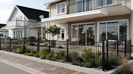 Outdoor cafe seating area featuring rattan wicker armchairs on artificial grass with tables in the background
