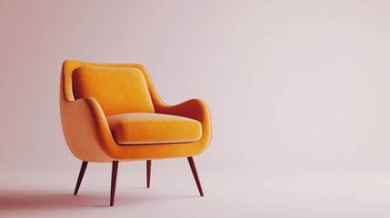 Fototapeta premium Modern orange armchair in minimalist studio