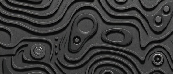 Obraz premium Embossed Topographic Lines in Dark Gray Scale with Circular Shapes and Detailed Texture for Creative Backgrounds and Designs with Modern Artistic Style and Abstract Feel
