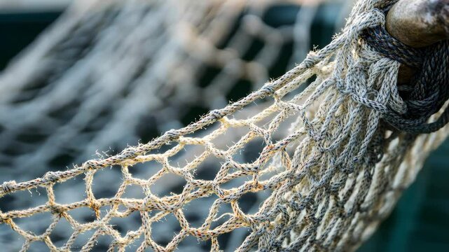 Gently swaying fishing net against a calm marine backdrop