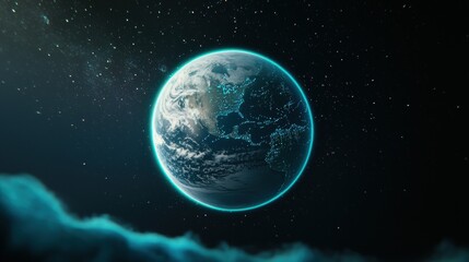 Obraz premium earth futuristic Holographic projection of Earth with interactive data streams and futuristic interfaces, dark background, representing data visualization and global connectivity