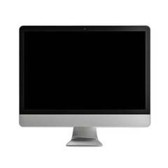 Computer monitor with black screen isolated on transparent background.