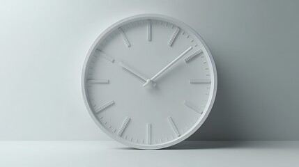 Simple white clock against a minimalist backdrop.