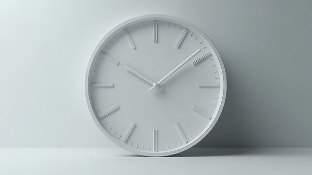 Simple white clock against a minimalist backdrop.
