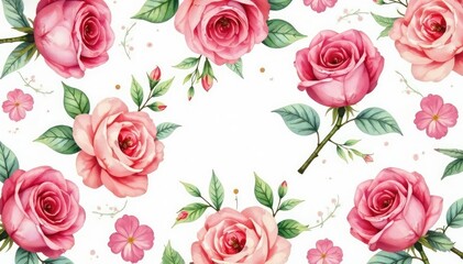 Obraz premium Delicate watercolor roses repeat in a soft, romantic pattern , background, textile