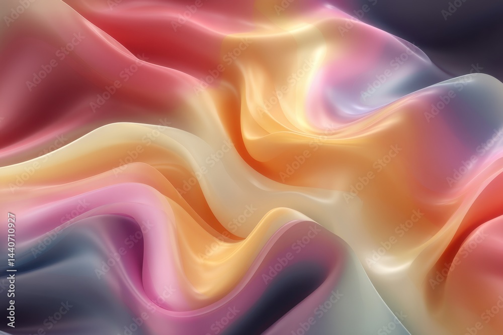 Poster abstract flowing fabric with vibrant colors creating a smooth and silky texture in a dynamic composi