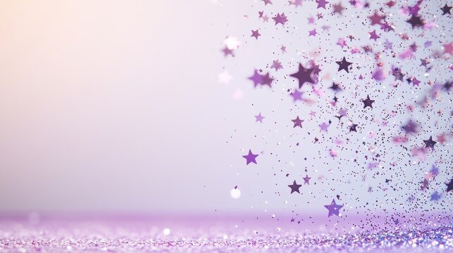 gradient purple backgrounds confetti copy space Gradient purple to pink background with star shaped confetti, ample space for text, suitable for magical or dreamy designs