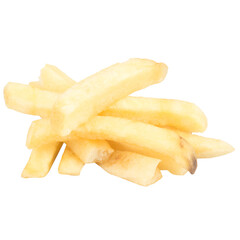 A pile of fried french fries isolated on white background