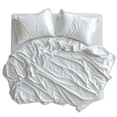 Obraz premium White bed with fluffy pillows and comforter isolated on transparent background.