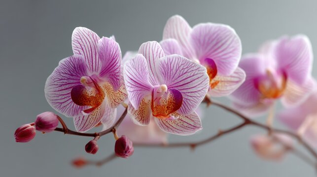 a close-up of a blooming orchid on a white isolated background, delicate and elegant design