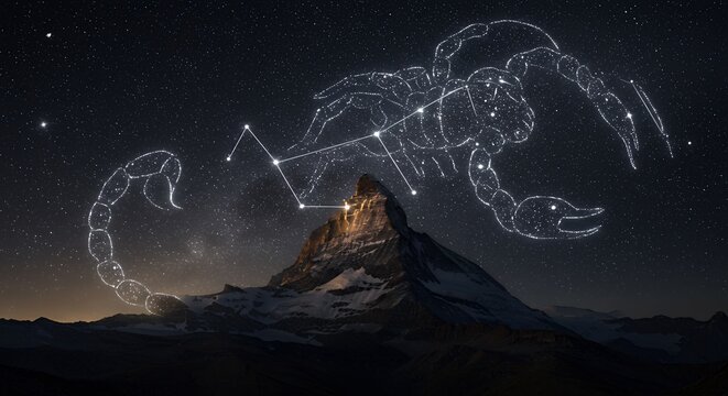 Mysterious scorpius constellation above mountain peak