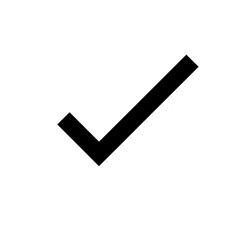 Black check mark symbol on transparent background, representing approval or completion. simple design is commonly used in documents and digital interfaces