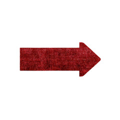 Fototapeta premium Red textured arrow pointing to right on transparency background, symbolizing direction or movement. arrow rough texture adds rustic and vintage feel to design