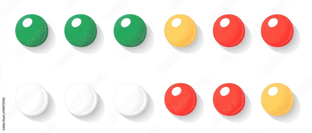 Poster colorful collection of round objects arranged on a white background with soft shadows in a clean and