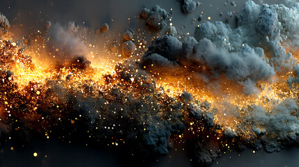 Abstract cloudscape with golden light particles a captivating and dynamic display of cloud formations enhanced by brilliant gold particles creating a mesmerizing visual experience