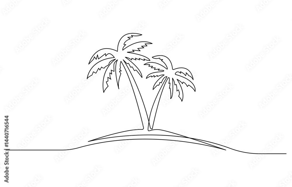Fototapete continuous one line drawing of palm tree vector. coconut tree single outline vector illustration, is