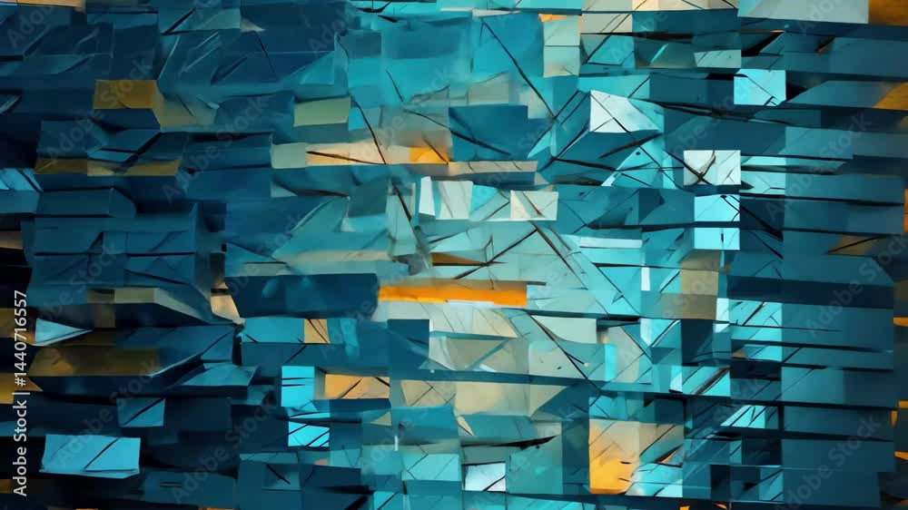 Poster an abstract pattern showcasing the shattered form of a computer screen with a blend of blue hues and