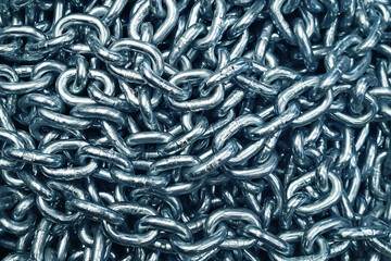 Heavy silver chains. Strong metal links. Industrial power. Concept of strength. Shiny steel...