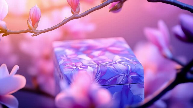 A delicate floral box nestled amongst blossoming branches.