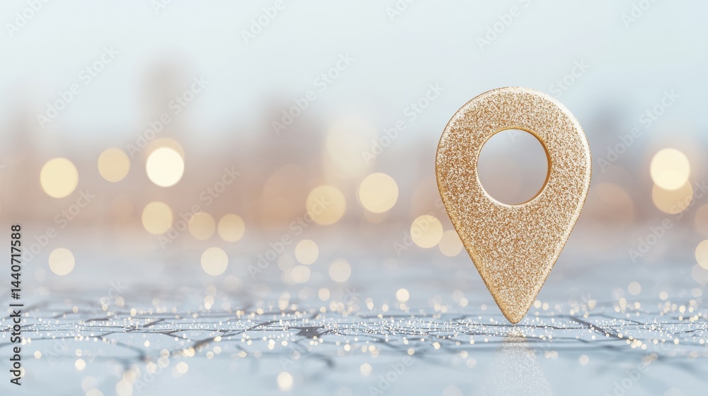 Poster icon pin location gold minimalist gold pin icon with a subtle shimmer, placed on a map with luxury r