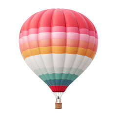 Naklejka premium Colorful hot air balloon with stripes of red, pink, orange, yellow, white, and green floats against transparency background, evoking sense of adventure and freedom