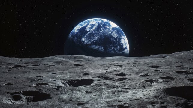 Stunning view of earth from the lunar surface under a starry sky