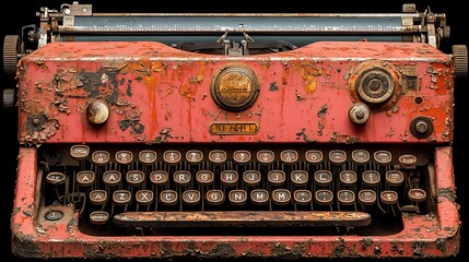 Rusty antique typewriter in a close-up view.