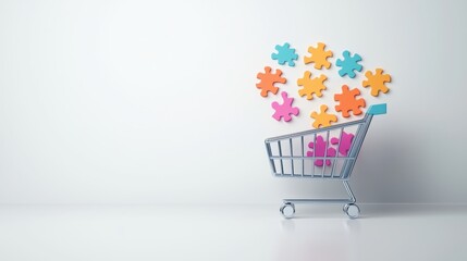 shopping cart icon colourful Shopping cart icon made of colorful puzzle pieces, white background, representing diverse shopping options and customized shopping experience