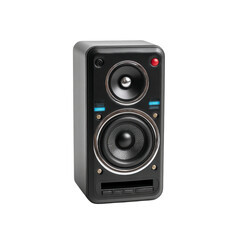 Fototapeta premium Sleek black speaker with modern design, featuring two circular drivers and compact rectangular shape, ideal for enhancing audio experiences in any setting