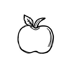 Apple line drawing with leaves, for print templates with copy space