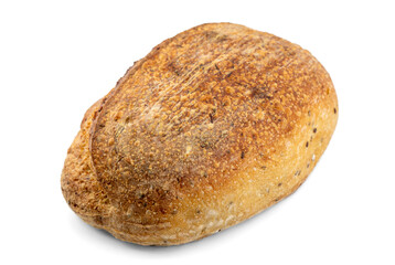 Homemade sourdough bread isolated on white background.