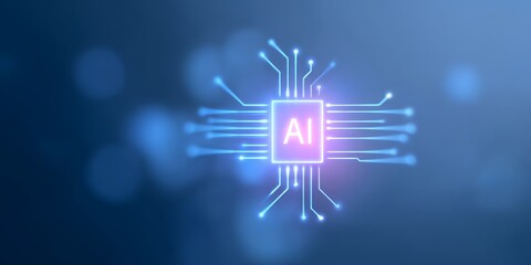 Glowing ai circuitboard on blue background