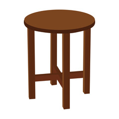 Wooden round stool with four legs and a crossbar design in a simple 3d style