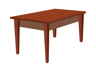 Wooden rectangular table with four angled legs in a simple 3d style design