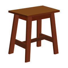 Wooden square stool with four angled legs and a crossbar support in 3d style design