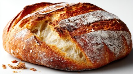 a freshly baked loaf of sourdough bread on a white isolated background, rustic and artisanal design