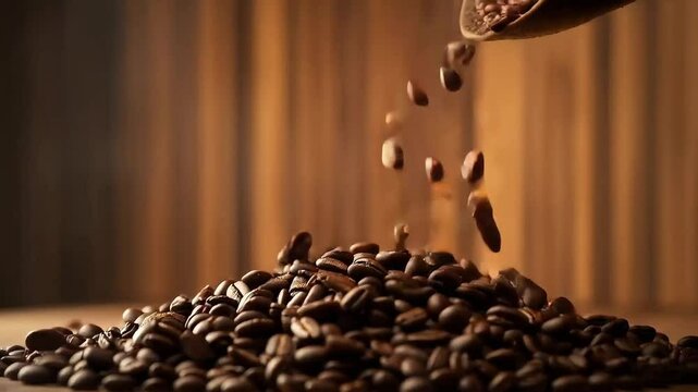 Cinematic Coffee Bean Cascade - Realistic Roasted Beans Falling with Organic Motion [4K Ultra HD Loop]