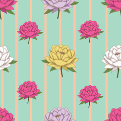 Seamless watercolor botanical pattern with spring flowers and leaves